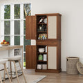 72" Kitchen Pantry Cabinet with Rattan Doors, Tall Pantry Storage Cabinet with 4 Adjustable Shelves & Large Central Drawer, Boho Cupboard for Kitchen, Dining Room, Living Room, Walnut