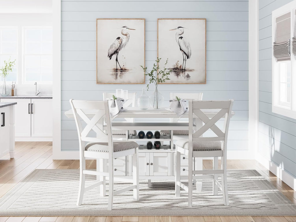 Signature Design By Ashley Robbinsdale 72-Inch Counter Height Dining Table with Kitchen Island Storage, Rubberwood Solids, Ash Veneer and MDF Substrates, Antique White