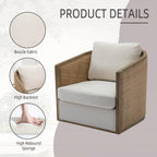Anwick Brown Swivel Barrel Chair & Rattan Accent Chair, Modern Club Chair, Small Chair, Corner Chairs & Reading Chair for Bedroom, Living Room, Reading Nook, Adults (Beige Boucle)