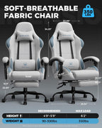 GTPLAYER Gaming Chair Fabric with Pocket Spring Cushion,Computer Office Chair with Lumbar Support for Adults Linkage Armrests and Footrest Ergonomic Gamings Chairs Height Adjustable LightGray