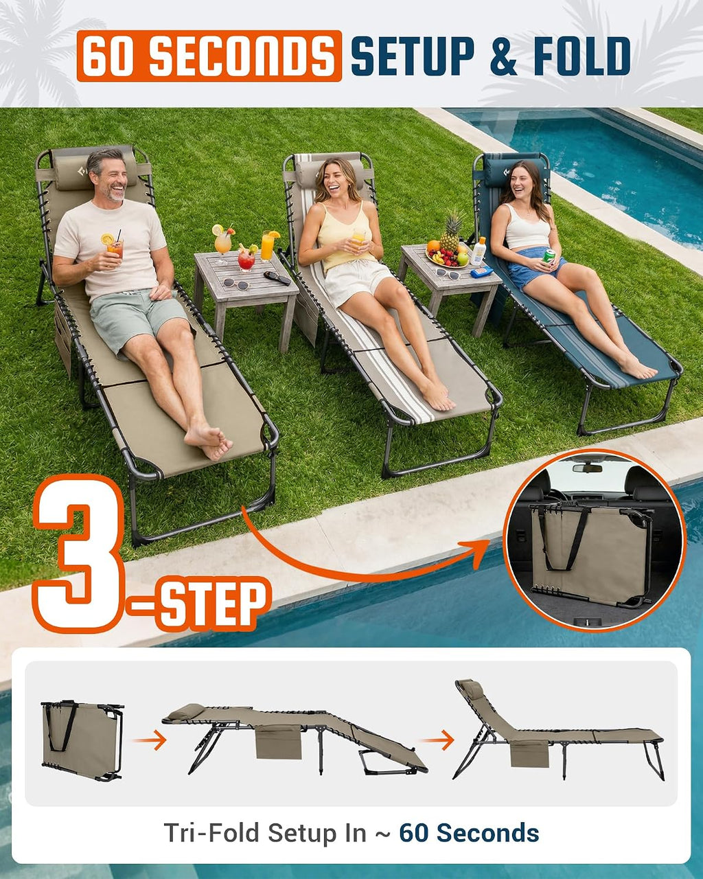 KingCamp 400LBS Tanning Chair with Face Hole, Beige