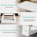 63" White Dining Table for 4-6 People, Modern Faux Marble Wooden Table with Sturdy Base for Dining Room