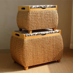 Ottoman with Storage Rattan Woven ，Bench with Padded Seat End of The Bed Entry Bench Footrest Stool for Hallway Living Room(Primary Color,40cm/15.7in)