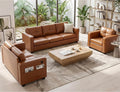 Brown Leather 3-Piece Sofa Set with USB & Type-C, Living Room Couch | TYBOATLE Sectional Couches, Comfy 3-Piece Living Room Furniture with Charging Ports, RV Office Apartment Bedroom, Brown