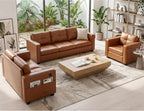 Brown Leather 3-Piece Sofa Set with USB & Type-C, Living Room Couch | TYBOATLE Sectional Couches, Comfy 3-Piece Living Room Furniture with Charging Ports, RV Office Apartment Bedroom, Brown