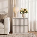 SICOTAS 22" Nightstands Set of 2 Fluted Night Stand with 2 Drawers | Modern Wide Bedside Table for Bedroom, Mid Century Bed Side Tables Bedroom, White Alder