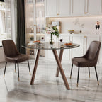LKTART Small Glass Dining Table for 2-4 People, 35" Round Dining Table with Metal Legs, Glass Kitchen Table for Dining Room Home Office Small Spaces, Walnut