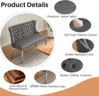 Upholstered Dining Bench with Back Tufted Settee Benches Small Loveseat Sofa Couch for Small Spaces,Entryway,Banquettee Seating Sofa Benches with Backrest (Grey+Silver Legs, Dining Bench)