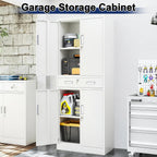BESFUR Metal Storage Cabinet with a Drawer 4 Doors and 2 Adjustable Shelves Garage Storage Cabinet with Lock 71" Office Storage Cabinets Locking Cabinets for Garage Office Shop Home (White)