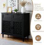 Sideboard Cabinet with 2 Doors & 2 Drawers - Adjustable Storage Console Table for Living Room, Bathroom - Modern Farmhouse Storage Cabinet with Black Handles