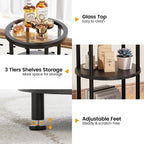 Homeiju Glass Side Table, 3-Tier Glass End Table with Adjustable Feet, Bedside Table for Small Space for Living Room, Balcony, Bedroom, Black