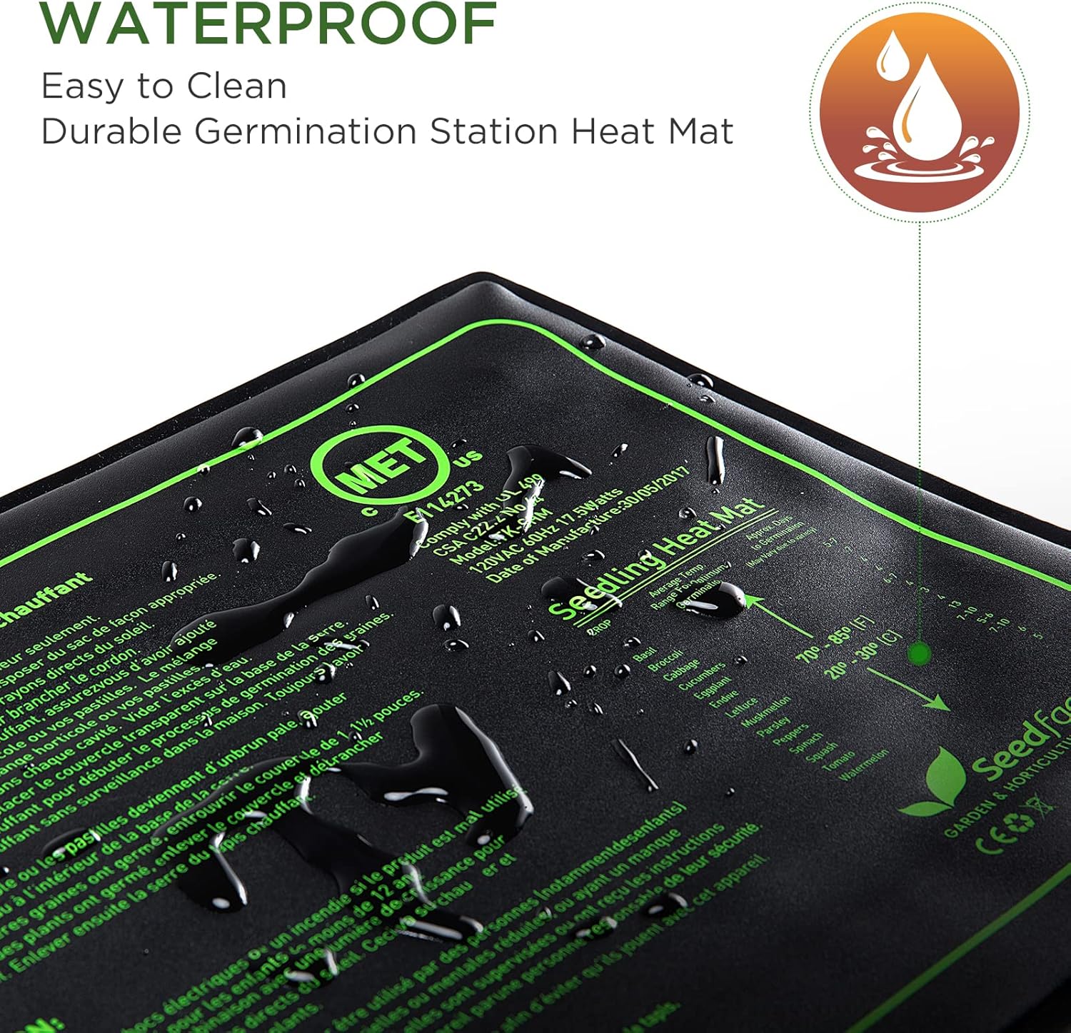 MET Certified 2 Pack Seedling Heat Mat, Seedfactor Adjustable Temperature Waterproof Durable Germination Station Heat Mat, Warm Hydroponic Heating Pad for Indoor Home Gardening Seed Starter