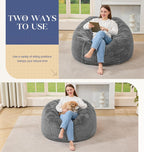 Hobestluk Large Bean Bag Chairs 3FT Big Adults BeanBag Chairs Plush Cover | Memory Foam,Washable Cover,Unique Fluffy Plush,Comfy Filled Adults Bean Bag Gaming Reading Bedroom Dorm Room | Light Grey 3FT
