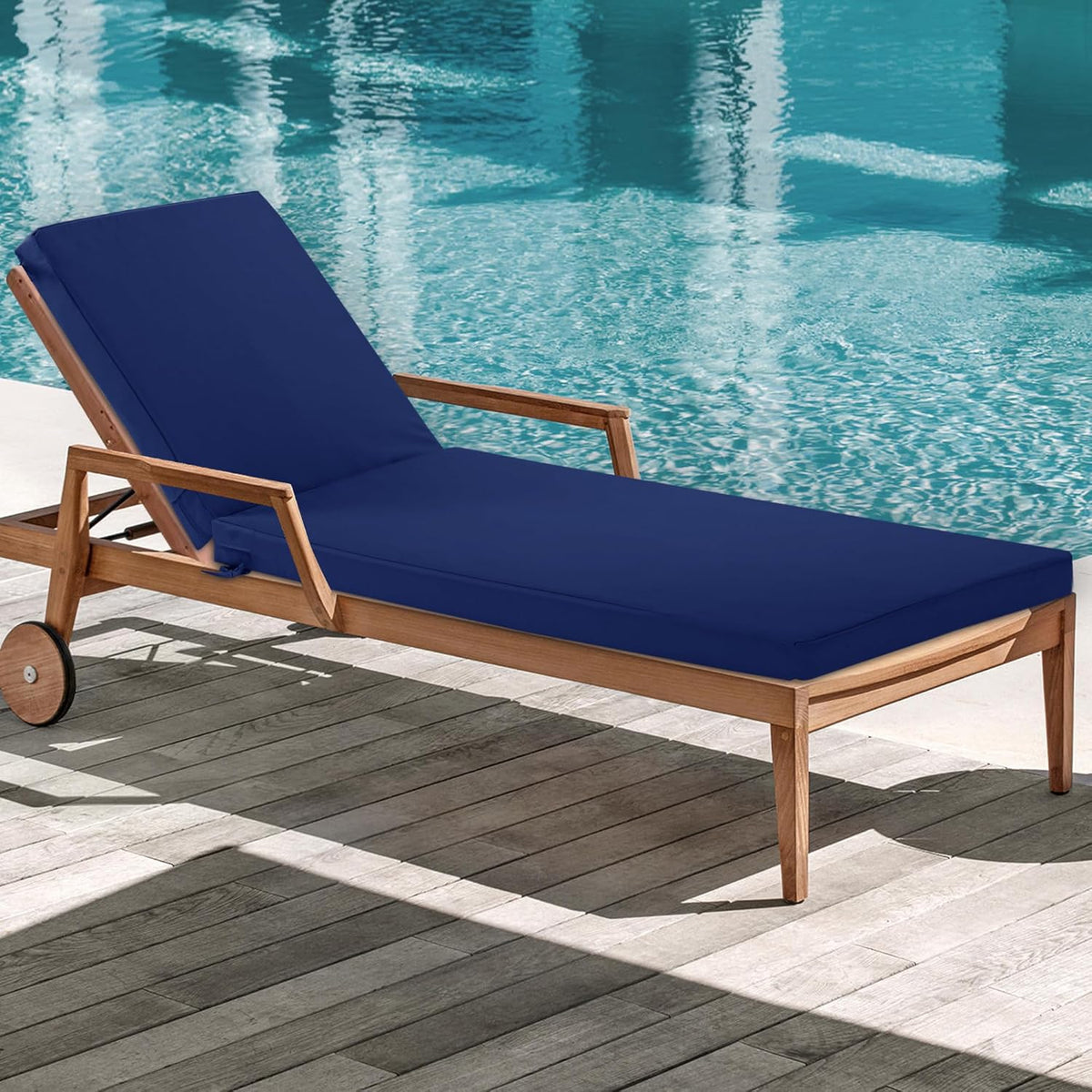 Chaise Lounge Cushions Outdoor - Waterproof and Fade Resistant Sun Lounger Replacement Cushions - Patio Lounger Pads with Removable Cover for Pool, Deck, Lawn, 80 x 26 x 3 Inch, Navy