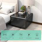 LUMISOL Smart Side Table with Built-in Fridge, Wireless Charging, Temperature Control, Power Socket, USB Ports, Outlet Protection, Induction Light, Black