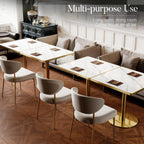31.5" Square Dining Table, Square Restaurant Table with 1.2" Thick Sintered Stone Tabletop and Golden Metal Pedestal Base, Bistro Table for Diner, Bar, kitchen, Bakery, Apartment (Marble White)