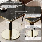 31.5'' Tulip Table, Square Dining Table with Sintered Stone Tabletop | Gold Edge & Pedestal, Bistro Table for 2-4 Person for Dining Room/Café/Small Spaces/Restaurant (Black Marble Vein)