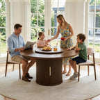 55.1 Inch Round Dining Table for 4-6, Modern Kitchen Table with Storage, Circle Dining Room Table with Wooden Pedestal Base for Living Room, Dining Room & Kitchen, Walnut