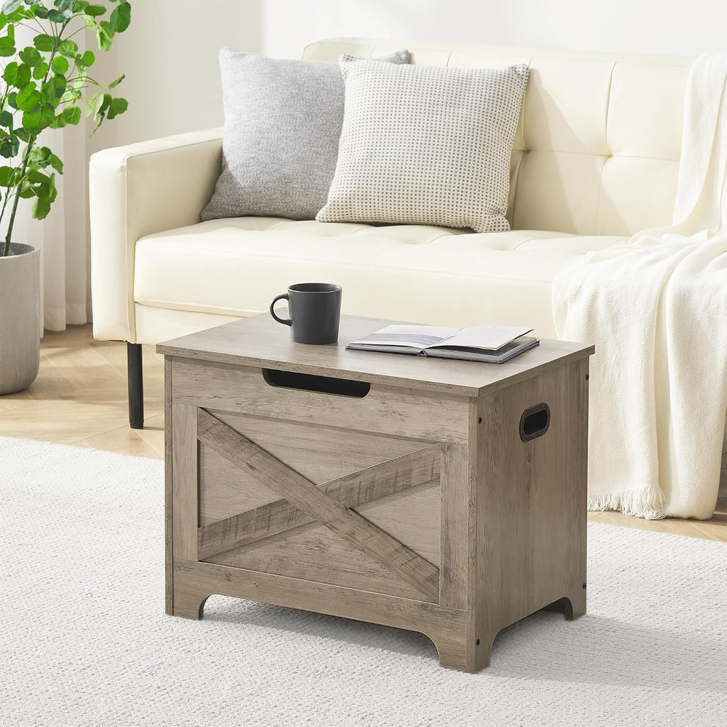 IDEALHOUSE 23.6" Storage Bench with 2 Safety Hinges, Grey | Retro Wooden Storage Chest, Loads 300 lb, Easy Assembly, Storage Ottoman Bench for Bedroom Entryway Living Room