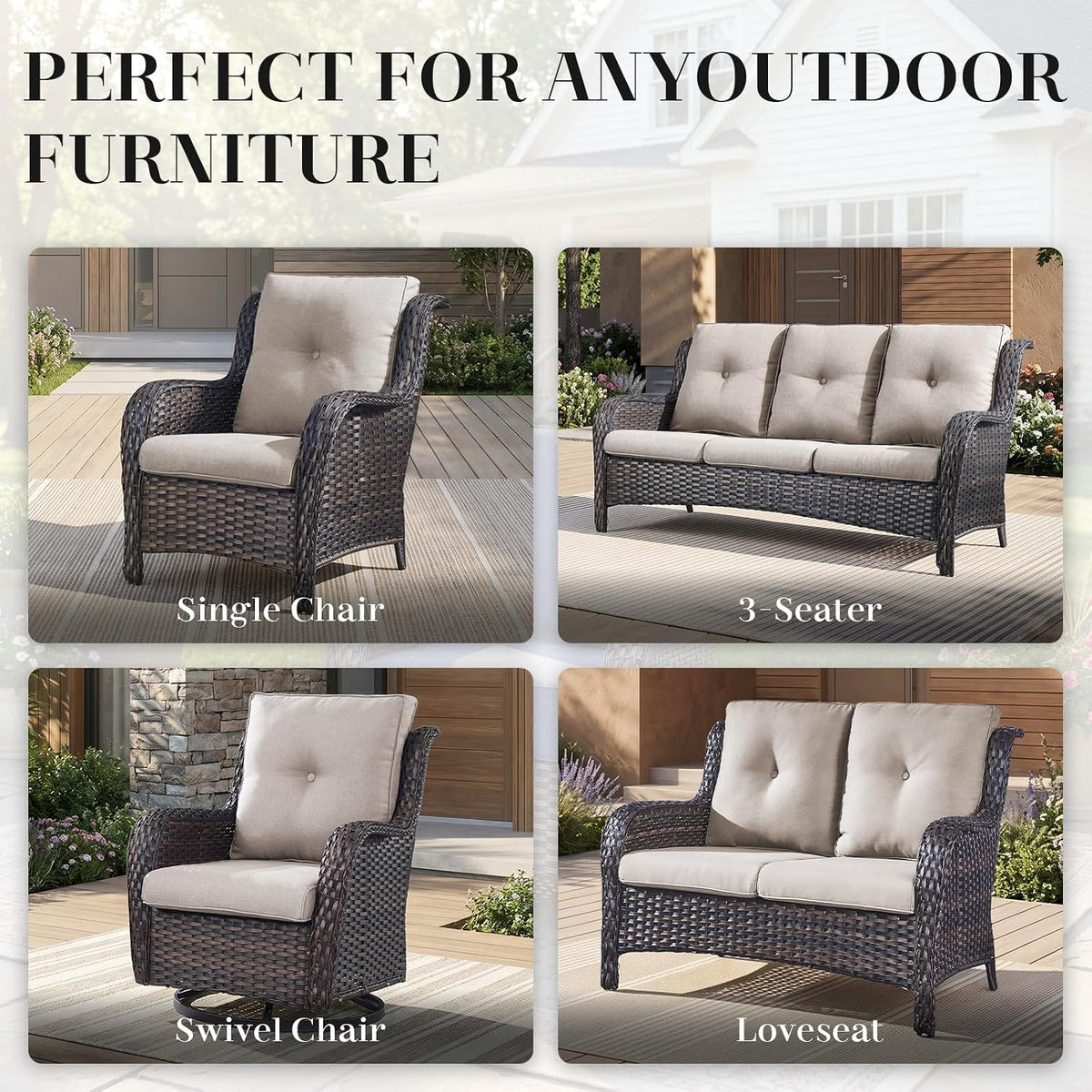 Rilyson Wicker Rocking Chair Swivel Chairs - 2 Piece Rocker Patio Chairs Set Rattan Rocking Chair for Outdoor Porch Deck Garden Backyard (Brown/Beige)