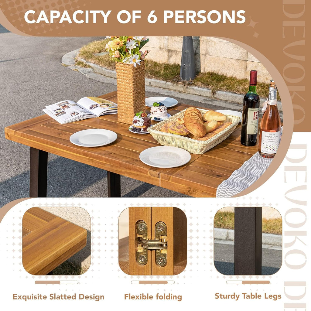 Devoko 6 Person Acacia Wood Dining Table for Kitchen,Natural | Farmhouse Kitchen Table for 6 for Indoor Outdoor Mesa De Comedor