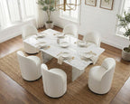 HNY Upholstered Swivel Dining Chairs Set of 6, Mid Century Modern Kitchen Round Velvet Dining Room Chairs, Barrel Comfy Armless Accent Makeup Vanity Side Chairs for Living Room, White
