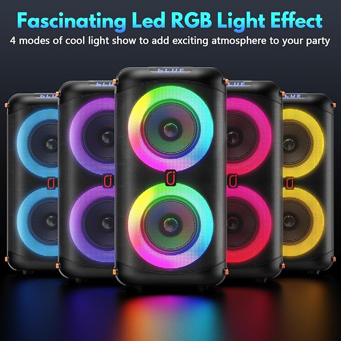 Karaoke Machine with 2 Wireless Microphones, Portable Bluetooth 5.3 Karaoke Speaker for Home Party Outdoors, PA System for Adults with Echo Adjustment/LED Lights, Support TV/USB/AUX/TF