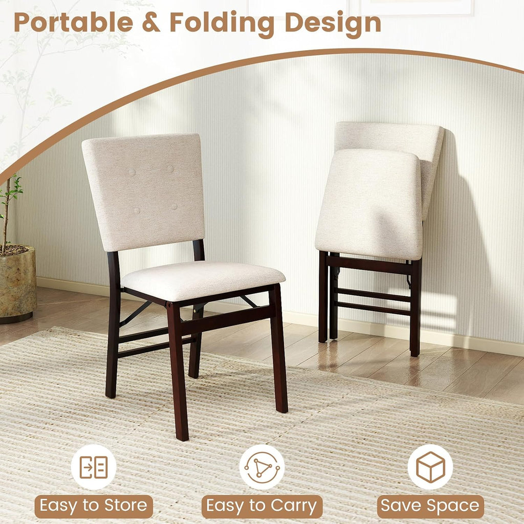 Giantex Folding Dining Chairs Set of 2, Armless Kitchen Chair w/Padded Seat & Tilt Backrest, Rubber Wood Legs, Upholstered Accent Side Chairs for Dining Room, Living Room, Restaurant