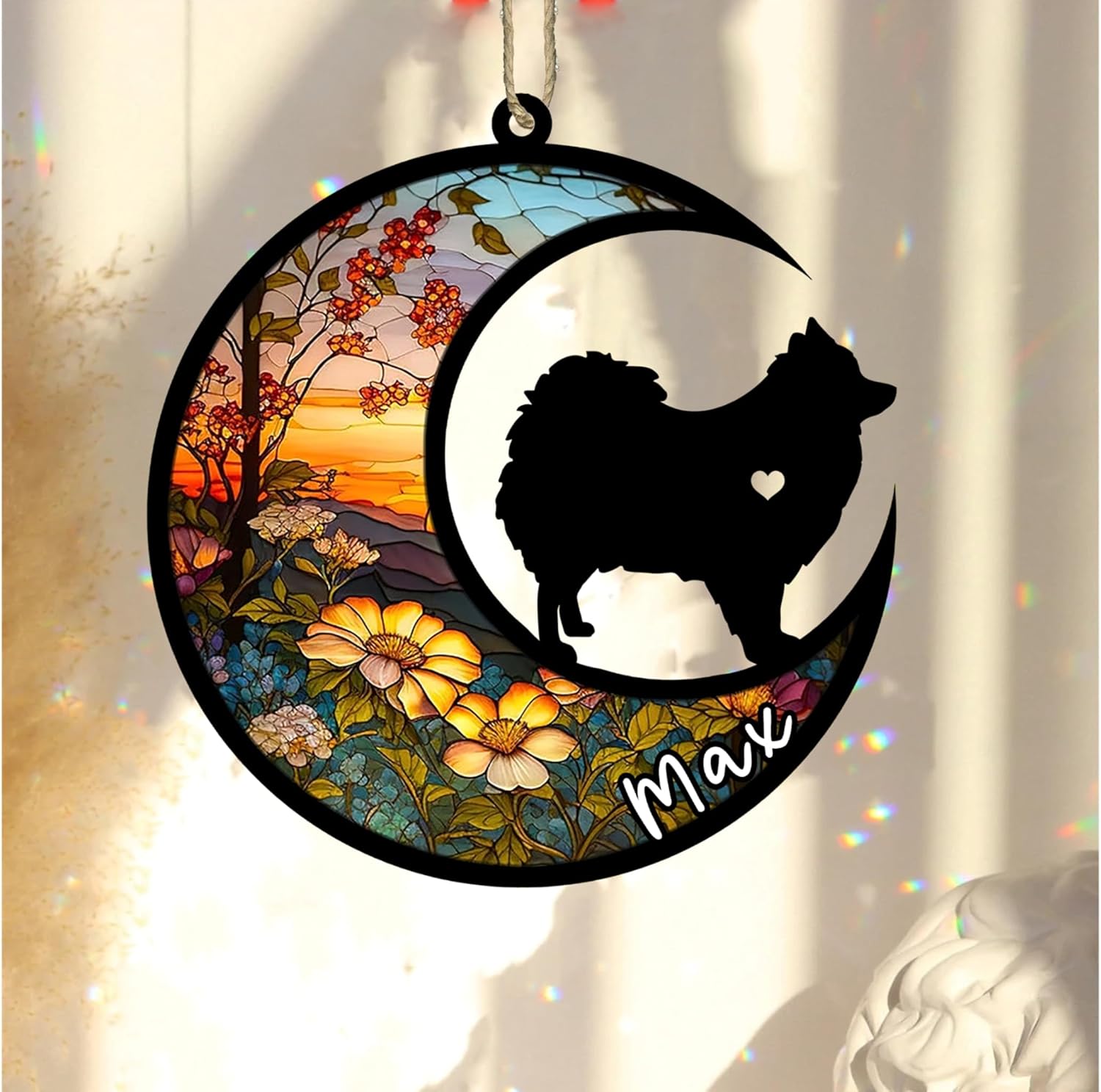 Personalized Dog Memorial, Custom Name Pomeranian Dog Christmas Ornament with Name, Custom Breeds, Pet Loss Light Catcher, Gifts for Lovers Loss of Pet Sympathy on Mothers Day Christmas