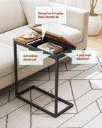 TUTOTAK C Shaped End Table, Tilting Laptop Stand Side Table, Under Couch Table for Living Room Bedroom, Brown TB01BB089