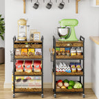 XYZLVSI Rolling Utility Cart, 4 Tier Coffee Cart Station with Drawer | Metal craft storage cart, nail cart with wheels, ideal for living room/entryway/bathroom/office/makeup, wire basket, hooks
