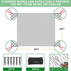 25'x25' Bird Netting for Chicken Coop, Nylon 3/4" Mesh Poultry Netting Chicken Net Roof Hawk, Aviary Net Deer Fence Pests Trellis Garden Nettings for Fruits Trees Plant