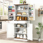 GRUSIGN 72" Kitchen Pantry Storage Cabinet with Doors and Shelves, Wood Farmhouse Pantry Storage with Barn Doors for Kitchen, Dining Room, Living Room