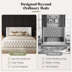 AMERLIFE Upholstered Queen Bed Frame with Wingback Headboard, Cream Velvet