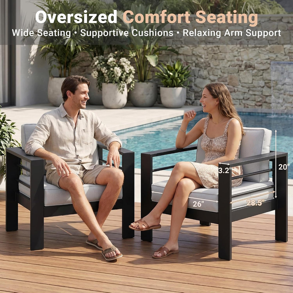 Solaste Aluminum Patio Sofa with Coffee Table,2 PCS Patio Furniture Set with Cushions, All-Weather Outdoor Sofa for Balcony, Deck, Backyard, Porch, Garden, Light Grey