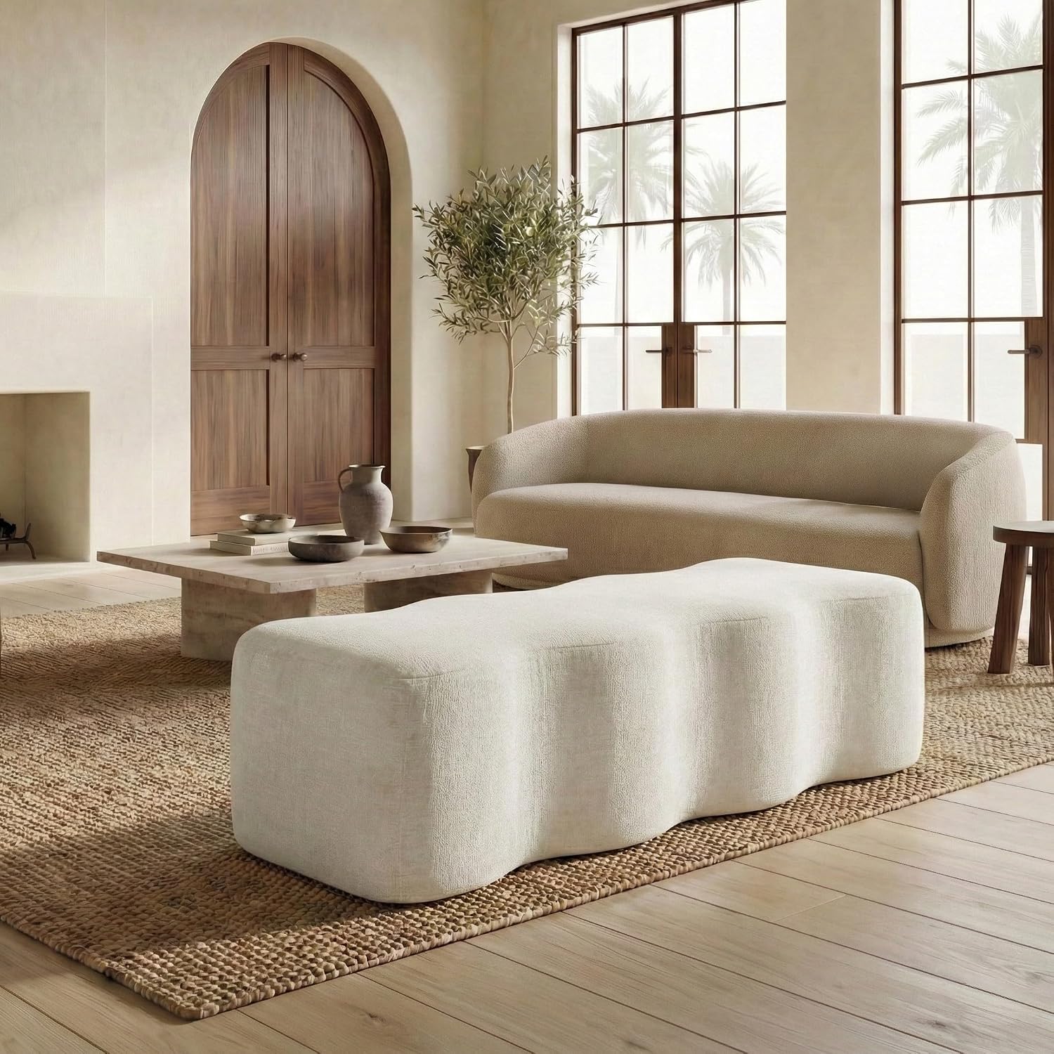 SAFAVIEH Couture Collection Jacqualessa Cream Chenille Bench (Fully Assembled)