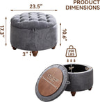WUTUTUEE 24Inch Round Storage Ottoman with Tray, Modern Tufted Circle Coffee Table with Storage, Upholstered Ottoman with Removable Top for Living Room, Bedroom, Chenille Blue