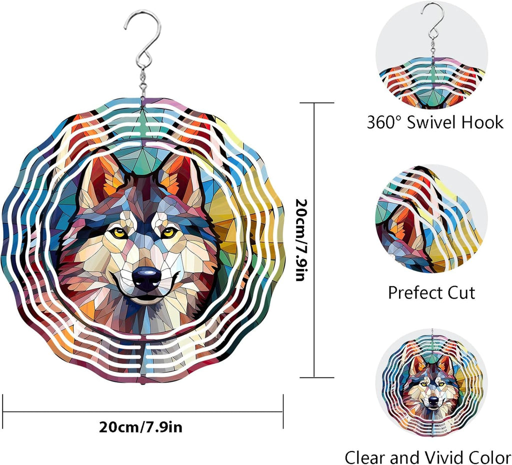 Husky Wind Spinner Pet Dog Memorial Gifts 3D Aluminum Metal Kinetic Hanging Wind Sculpture Spinners for Yard and Garden Indoor Outdoor Window Yard Art Garden Decoration 8 Inch (Husky 1)