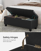 SONGMICS Storage Ottoman, 46.5 Inches Long Bed End Stool, Solid Wood Legs | Buttons Decoration, Non-Slip Foot Pads, 330.7 lb Load Capacity, Ink Black, MACEO Collection ULOM071B01