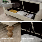 Storage Bench for Bedroom, 65.2'' Tufted End of Bed King Size Upholstered Extra-Long Bench with Dual Flip-Top Lids for Entryway, Hallway, Cloakroom, Window, Griege.