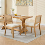 Vintage French Country Dining Chairs Set of 4, Rattan Dining Chairs with a Low Square Back, Beige 4 Dining Chair Set, Sillas para Comedor, Kitchen & Dining Room Chair (Beige, 4Pcs)