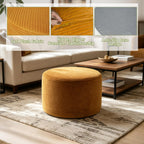 Thgonwid Round Ottoman Pouf, Plush Corduroy Foot Stool with High-Density Memory Foam, 3-in-1 Footrest Extra Seating Side Table for Living Room Bedroom Home Decor, 20 x 14 Inch, Gold Yellow
