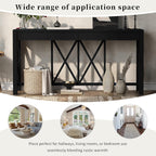 Farmhouse 60'' Console Table Sofa Table with 4 Spacious Drawers and Open Bottom Storage, Modern Crisscross Design Entryway Table for Living Room,Kitchen,Dining Room (Black-X)