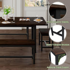 Feonase 5-Piece Dining Table Set for 4-8 People, 63" Extendable Kitchen Table Set with 2 Benches and 2 Square Stools, Dining Room Table with MDF Wood Board, Easy Clean, Dark Brown