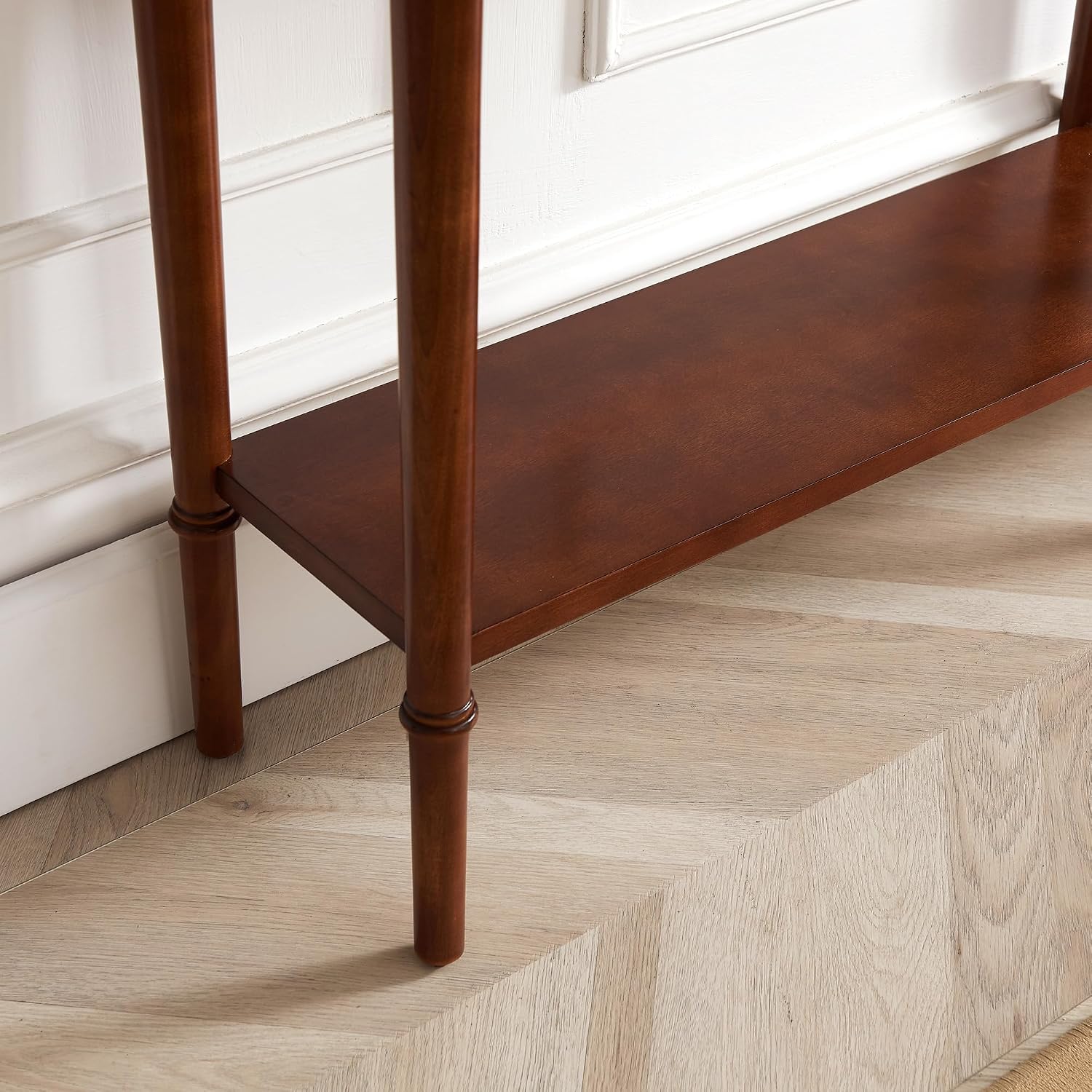 Leick Home Coastal Console Table, Solid Wood, with Drawer and Shelf, for Entryways, Hallways, and Living Rooms, Pecan Brown, 20027-PC
