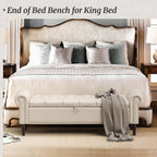 Cozyman Storage Bench Ottoman, 61" King Linen Rolled Arm Bedroom End of Bed Bench, Window Bench with Button Tufted and Nailhead Trim for Foot of Bed Bench, Bedroom, Entryway, Living Room, Linen Color