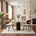Swivel Dining Chairs with Rattan Back, Rattan Leather Dining Chairs with Swivel Metal Legs, Mid-Century Modern Synthetic Leather Upholstered Kitchen Chair, Set of 2, Beige
