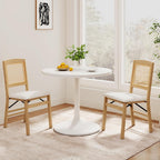 KOTEK Folding Dining Chairs Set of 2, Wooden Kitchen Chairs with Padded Seat & Rattan Backrest, Foldable Armless Side Chairs for Dining Room, Living Room (Natural & Beige)