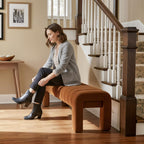 63" Bedroom Bench, Upholstered Entryway Bench, Modern End of Bed Ottoman with Solid Wood Legs and Adjustable Foot Pegs for Entryway, Dining Room and Living Room (Brown Velvet)