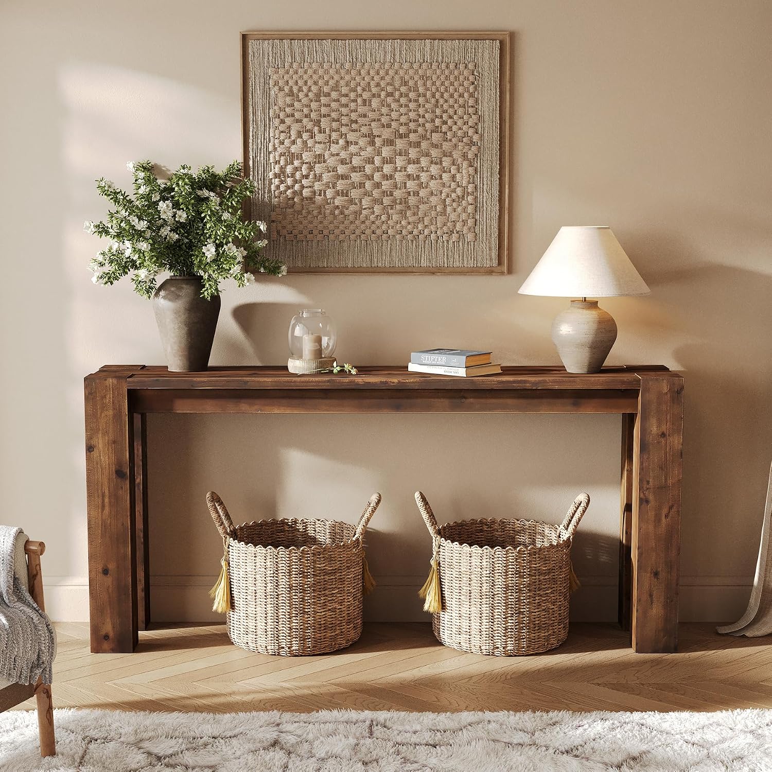 Solid Wood Console Table for Entryway, 70.9-Inch Extra Long Farmhouse Sofa Table Behind Couch, for Living Room, Foyer, Hallway, Entrance, Rustic Brown